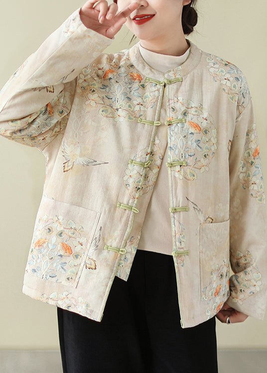 Stylish Print Button Pockets Thick Parka Winter QG025 OM-DJK241016