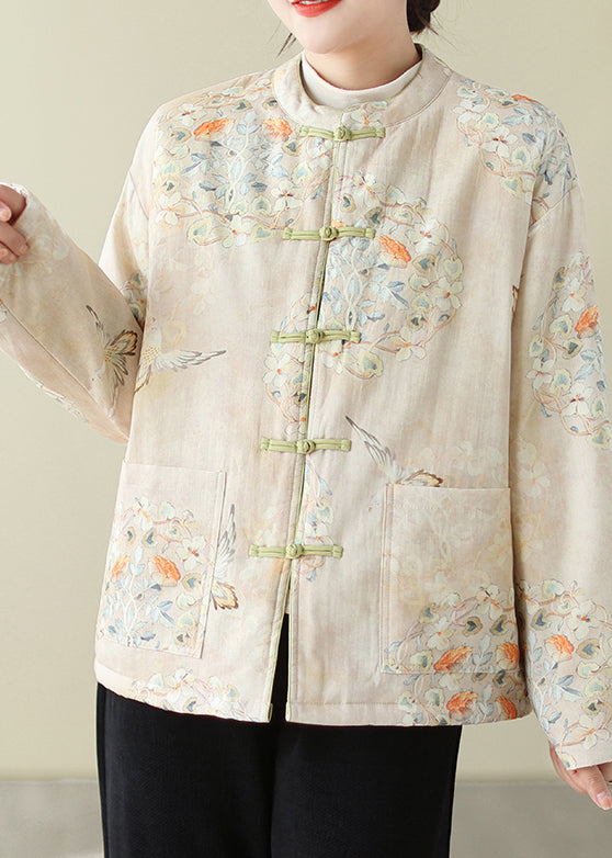 Stylish Print Button Pockets Thick Parka Winter QG025 OM-DJK241016