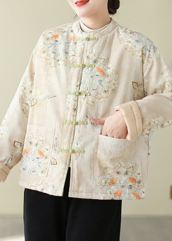 Stylish Print Button Pockets Thick Parka Winter QG025 OM-DJK241016