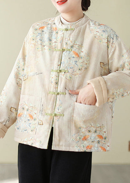 Stylish Print Button Pockets Thick Parka Winter QG025 OM-DJK241016