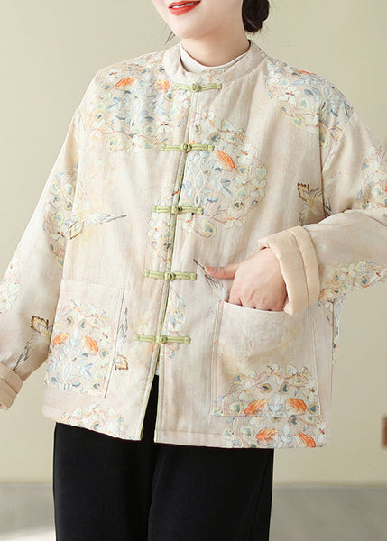 Stylish Print Button Pockets Thick Parka Winter QG025 OM-DJK241016