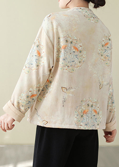 Stylish Print Button Pockets Thick Parka Winter QG025 OM-DJK241016