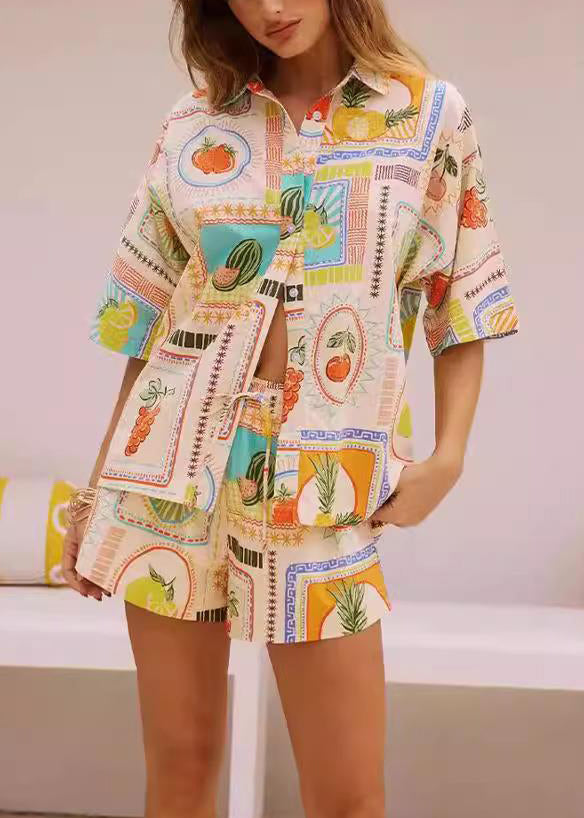 Shirts Shorts Stylish Button Print Two Set Pieces Summer And FashionChic