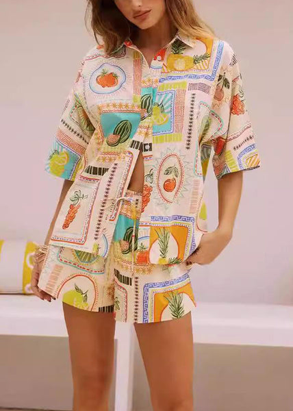 Shirts Shorts Stylish Button Print Two Set Pieces Summer And FashionChic