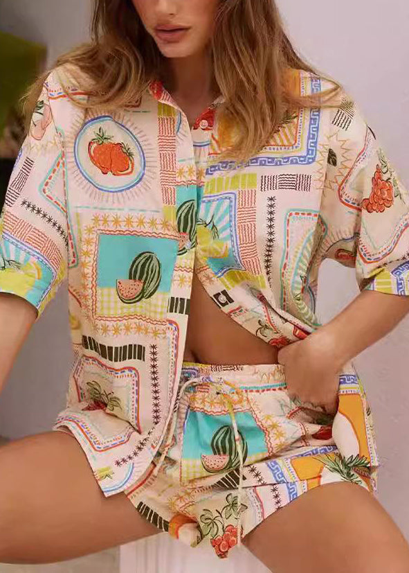 Shirts Shorts Stylish Button Print Two Set Pieces Summer And FashionChic