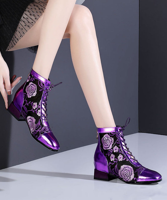 Stylish Purple Lace Up Breathable Mesh Splicing Chunky Boots RT1077 Ada Fashion