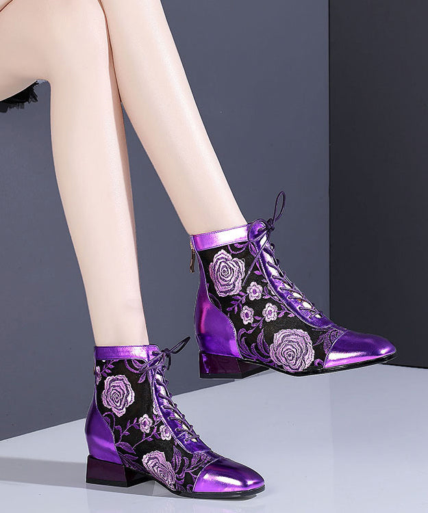 Stylish Purple Lace Up Breathable Mesh Splicing Chunky Boots RT1077 Ada Fashion