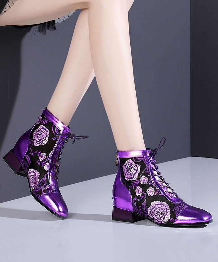 Stylish Purple Lace Up Breathable Mesh Splicing Chunky Boots RT1077 Ada Fashion