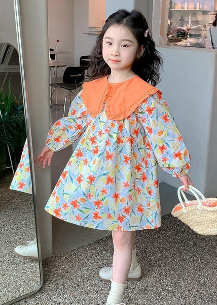 Stylish Purple Peter Pan Collar Print Girls Long Dresses Long Sleeve SS1058 MM-RCTZ-FDL240601
