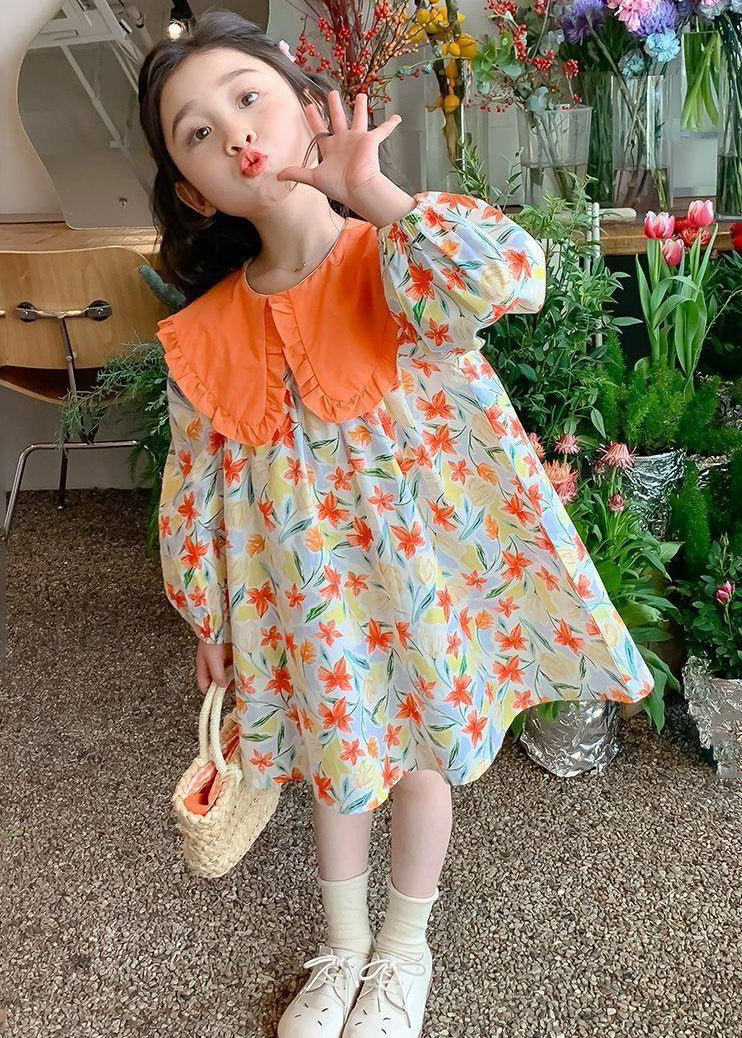 Stylish Purple Peter Pan Collar Print Girls Long Dresses Long Sleeve SS1058 MM-RCTZ-FDL240601