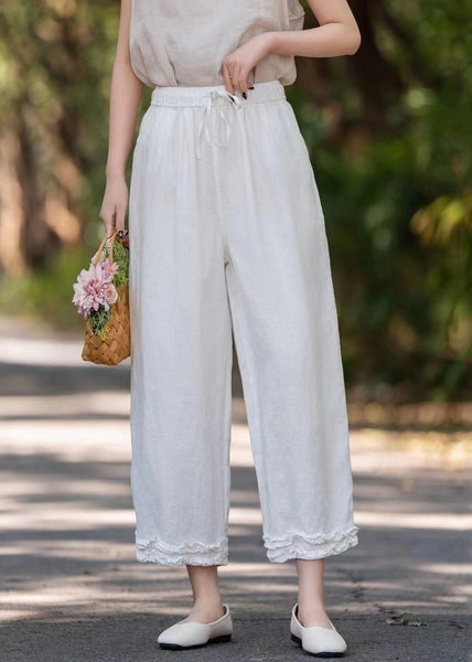 Linen Purple Solid Pockets Wide Pants Ruffled Leg Stylish FashionChic