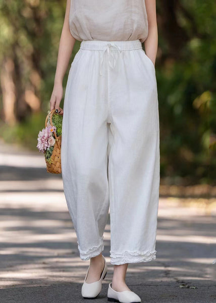 Linen Purple Solid Pockets Wide Pants Ruffled Leg Stylish FashionChic