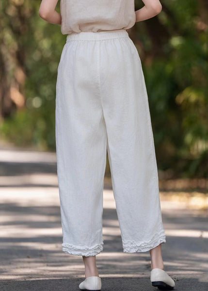 Linen Purple Solid Pockets Wide Pants Ruffled Leg Stylish FashionChic