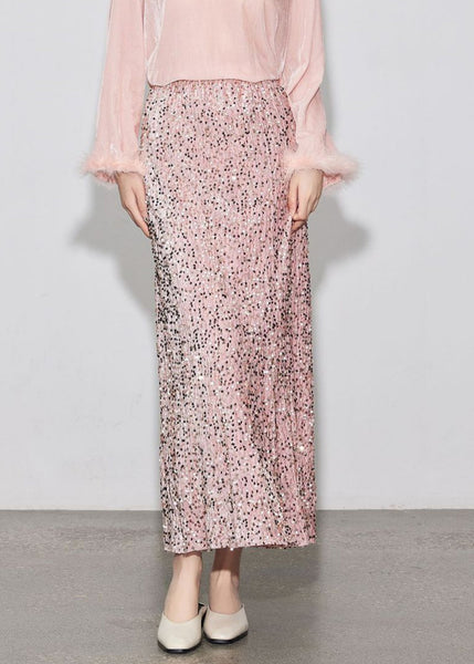 Elastic Skirt Silk Spring Stylish Sequins Velvet Waist Purple FashionChic