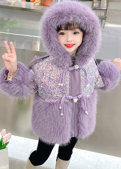 Stylish Purple Sequins Patchwork Girls Hooded Parka Winter WL028 MM-RCTZ-DGJK241120