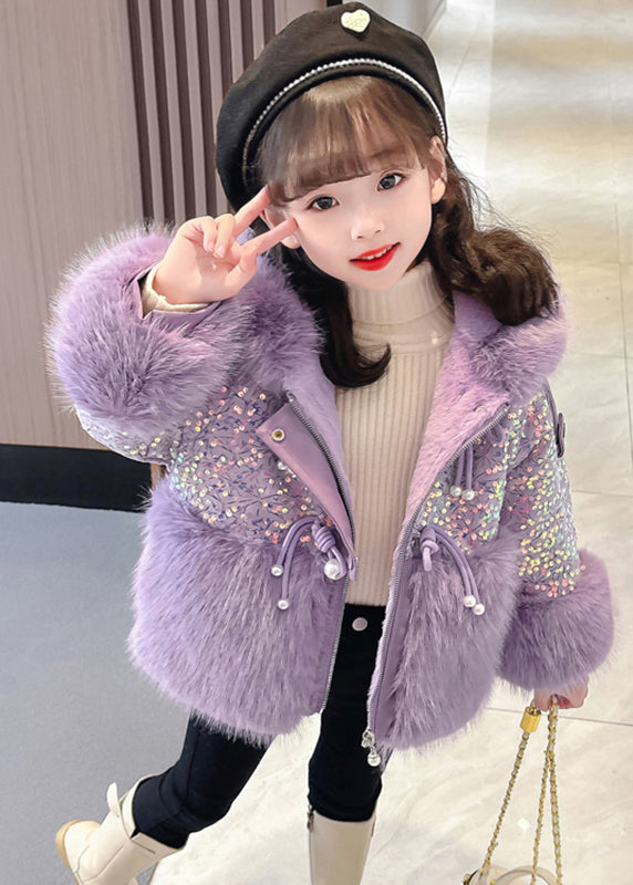 Stylish Purple Sequins Patchwork Girls Hooded Parka Winter WL028 MM-RCTZ-DGJK241120