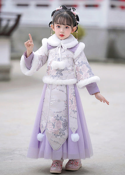 Stylish Purple Stand Collar Embroideried Nail Bead Girls Maxi Dresses Winter TR011 ABC