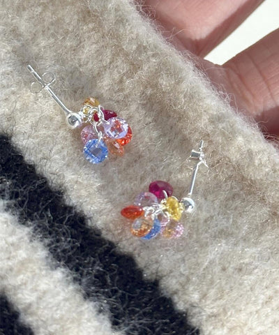 Crystal Beads Alloy Earrings Rainbow Stylish Grape Drop FashionChic