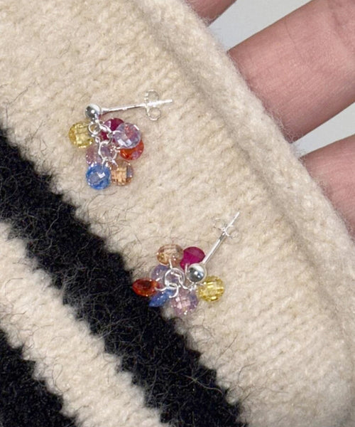 Crystal Beads Alloy Earrings Rainbow Stylish Grape Drop FashionChic
