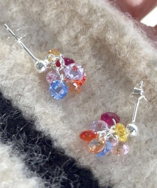 Crystal Beads Alloy Earrings Rainbow Stylish Grape Drop FashionChic