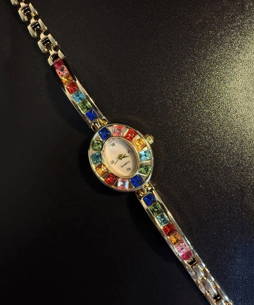 Alloy Rainbow Gem Zircon Watches Stone Stylish FashionChic