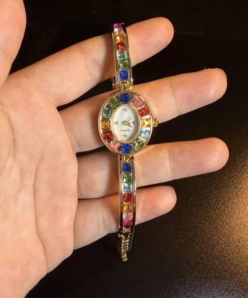 Alloy Rainbow Gem Zircon Watches Stone Stylish FashionChic