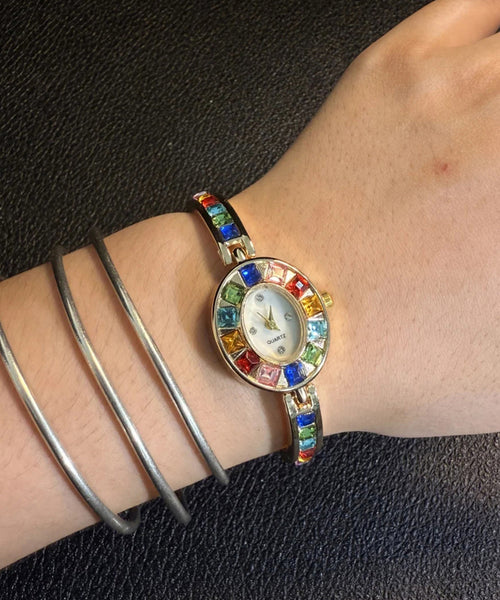 Alloy Rainbow Gem Zircon Watches Stone Stylish FashionChic