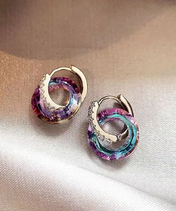 Stylish Rainbow Copper Alloy Crystal Zircon Circle Hoop Earrings QU027 JEW-EAR241007