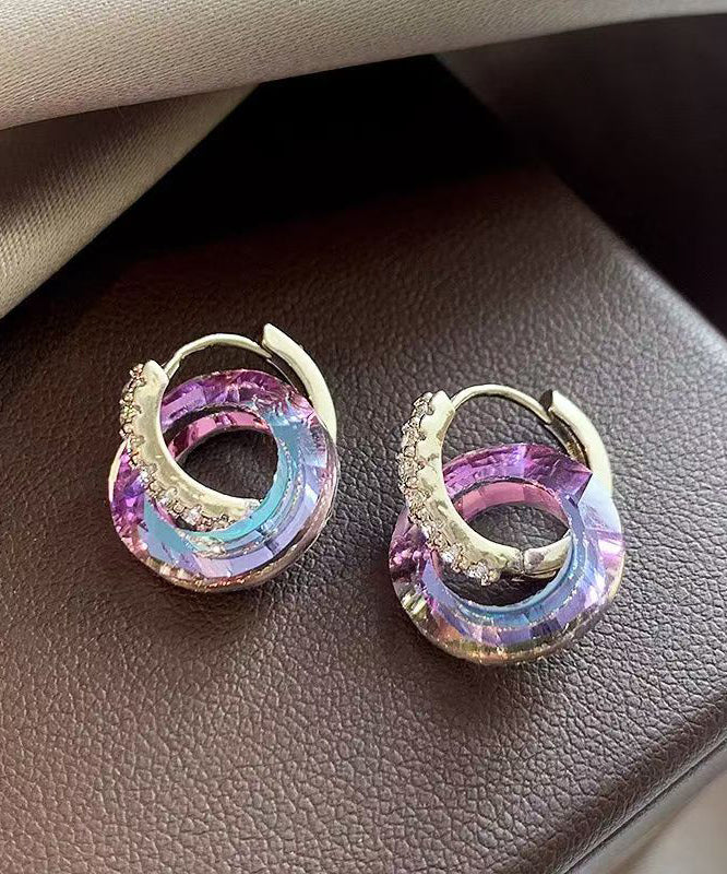 Stylish Rainbow Copper Alloy Crystal Zircon Circle Hoop Earrings QU027 JEW-EAR241007