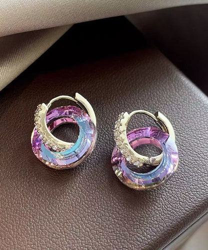 Stylish Rainbow Copper Alloy Crystal Zircon Circle Hoop Earrings QU027 JEW-EAR241007