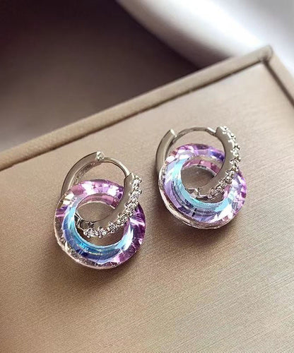 Stylish Rainbow Copper Alloy Crystal Zircon Circle Hoop Earrings QU027 JEW-EAR241007