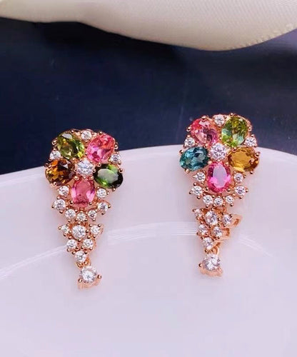 Stylish Rainbow Sterling Silver Overgild Crystal Zircon Stud Earrings KX1013 Ada Fashion