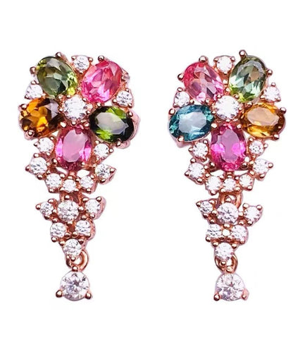 Stylish Rainbow Sterling Silver Overgild Crystal Zircon Stud Earrings KX1013 Ada Fashion