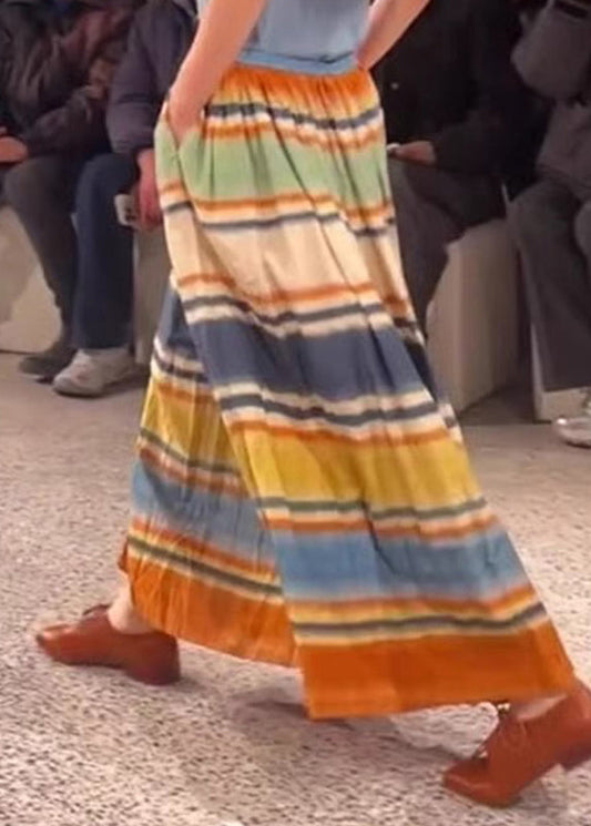 Line Rainbow A Elastic Waist Skirts Striped Pockets Stylish FashionChic