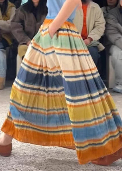 Line Rainbow A Elastic Waist Skirts Striped Pockets Stylish FashionChic