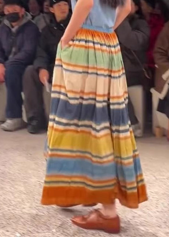Line Rainbow A Elastic Waist Skirts Striped Pockets Stylish FashionChic