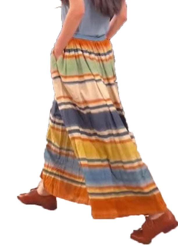 Line Rainbow A Elastic Waist Skirts Striped Pockets Stylish FashionChic