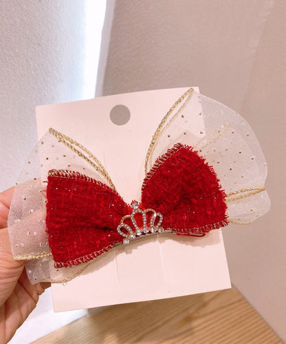 Stylish Red Alloy Tulle Fabric Zircon Bow Kids Hairpin YG039 ABC