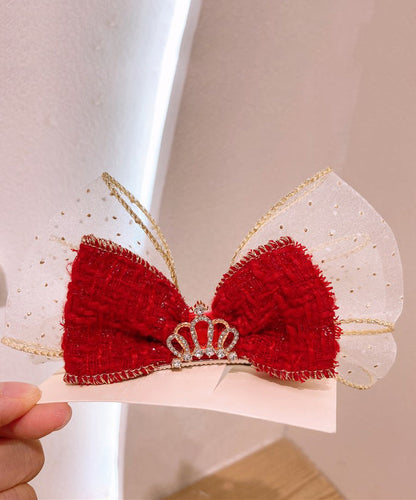 Stylish Red Alloy Tulle Fabric Zircon Bow Kids Hairpin YG039 ABC