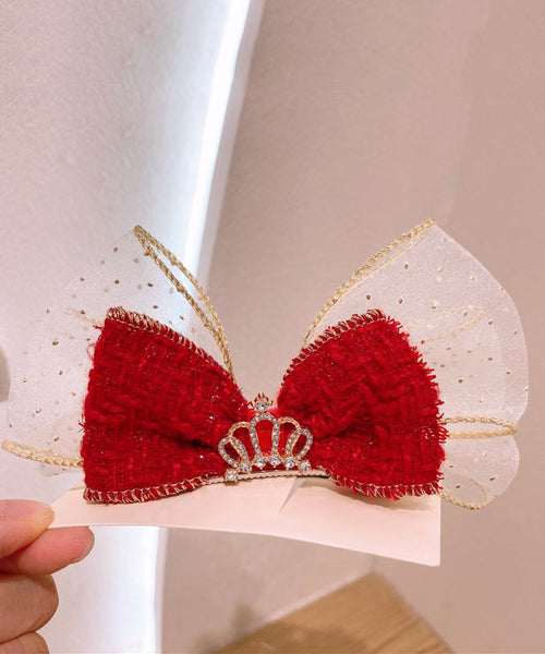Stylish Red Alloy Tulle Fabric Zircon Bow Kids Hairpin YG039 ABC