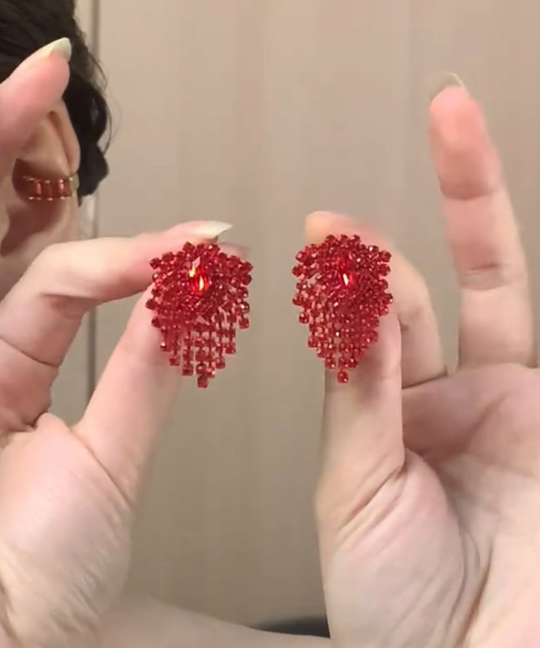 Zircon Earrings Stylish Stud Tassel Alloy Red FashionChic