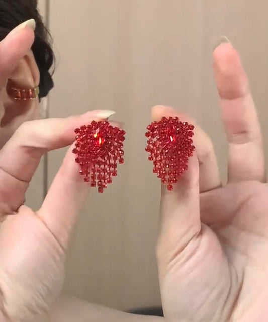 Zircon Earrings Stylish Stud Tassel Alloy Red FashionChic