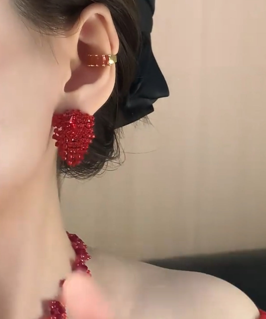 Zircon Earrings Stylish Stud Tassel Alloy Red FashionChic
