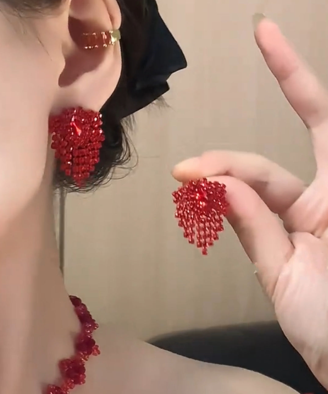 Zircon Earrings Stylish Stud Tassel Alloy Red FashionChic