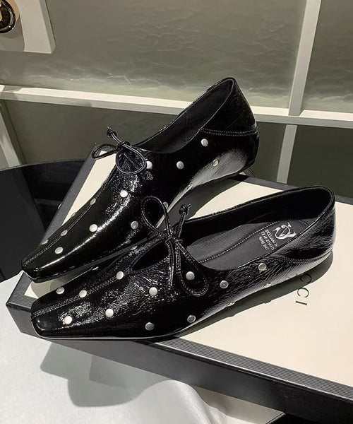 Stylish Red Cowhide Leather Flat Feet Shoes Bow Rivet YC034 ABC