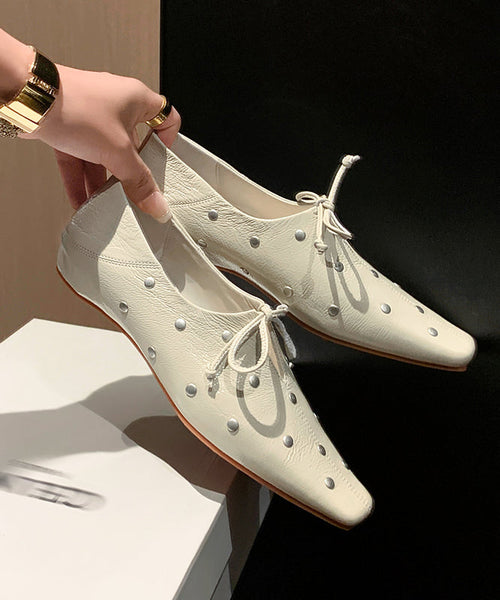 Stylish Red Cowhide Leather Flat Feet Shoes Bow Rivet YC034 ABC