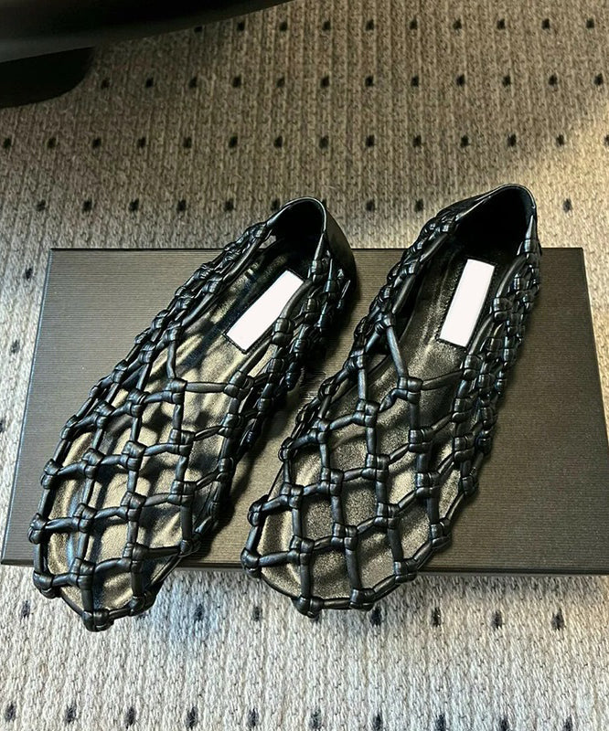 Stylish Walking Sandals Hollow Cowhide Splicing Red Out Leather FashionChic