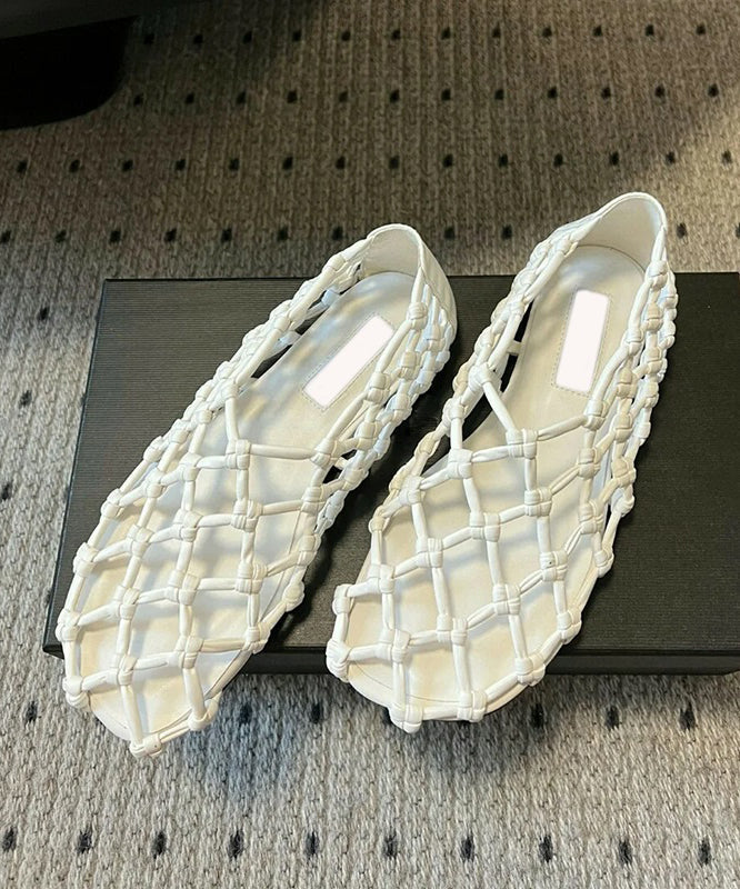 Stylish Walking Sandals Hollow Cowhide Splicing Red Out Leather FashionChic