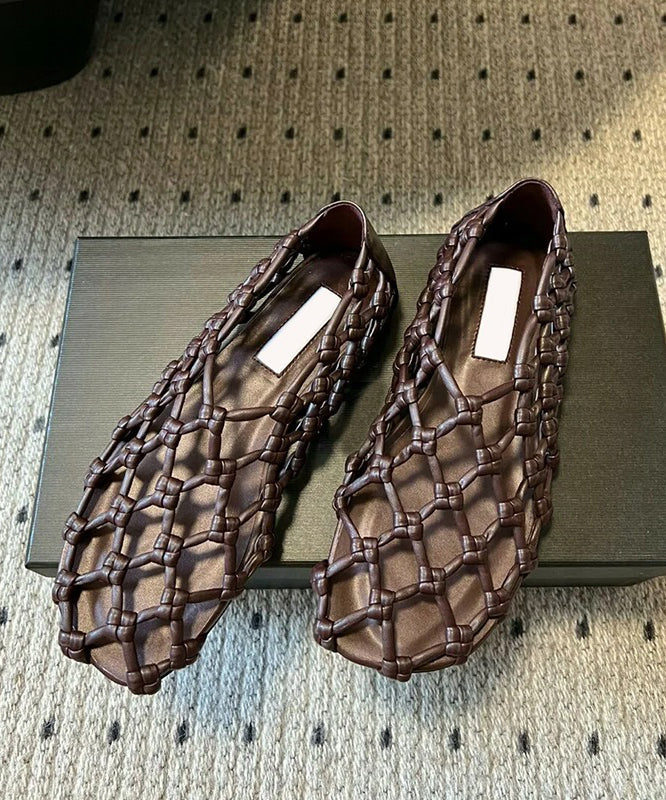 Stylish Walking Sandals Hollow Cowhide Splicing Red Out Leather FashionChic