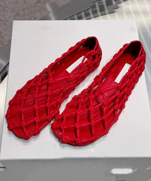 Stylish Walking Sandals Hollow Cowhide Splicing Red Out Leather FashionChic